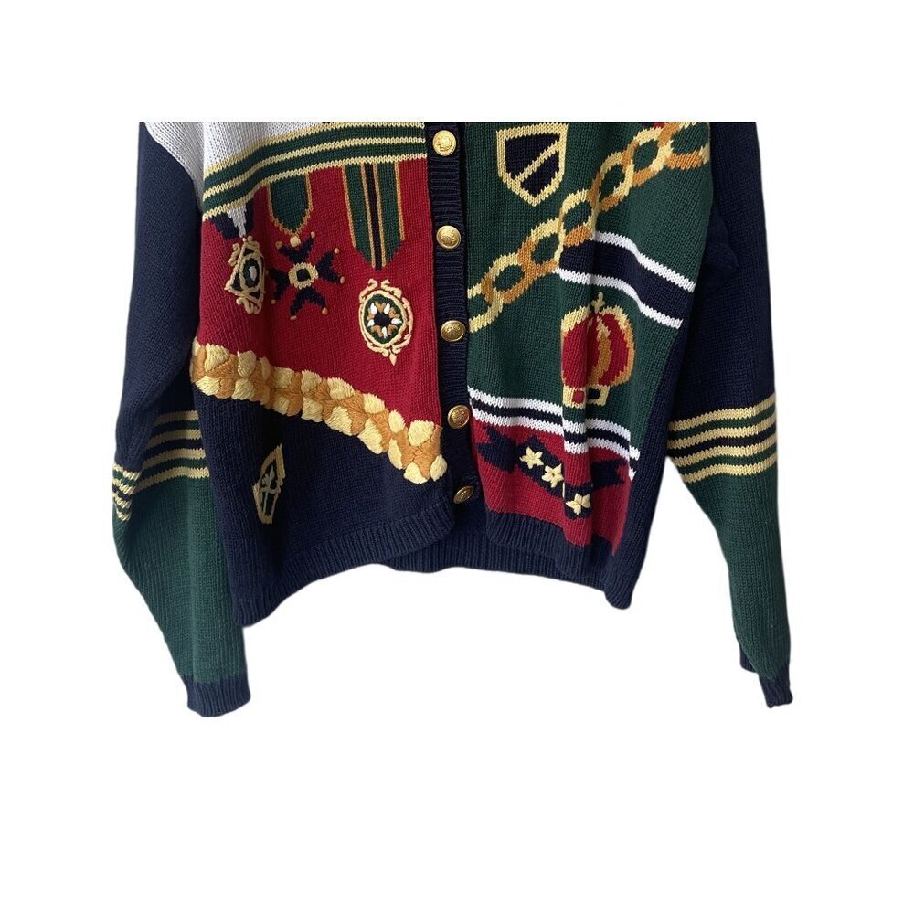 Vintage Y2K Womens Cardigan Size L Grandma Cotton Knit Gold Button Old Money - Picture 3 of 7